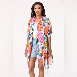 Cato | FLORAL BRUSHSTROKE TASSEL KIMONO ONE SIZE